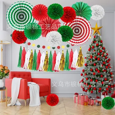 Christmas Decoration Set with Honeycomb Balls, Paper Fans and Flowers