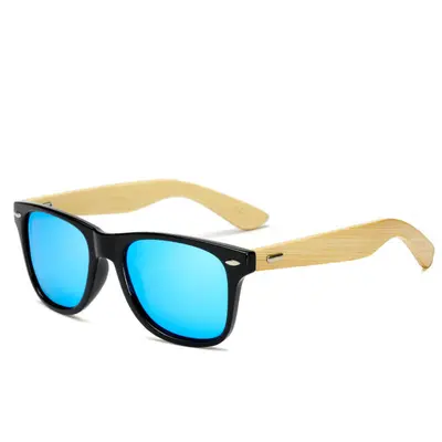 Square Retro Sunglasses with Bamboo Legs and Rivets, Driving Style - 9