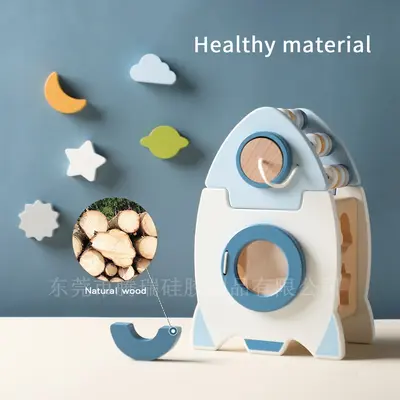 Wooden Rocket 5-in-1 Toy Set Multi-Function Shape Cognitive Toy Baby Beaded Montessori Early Learning Toy