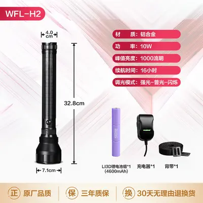 Huasheng Kara Panter El Feneri 1000 Lümen LED Şarjlı Uzun Menzilli H2