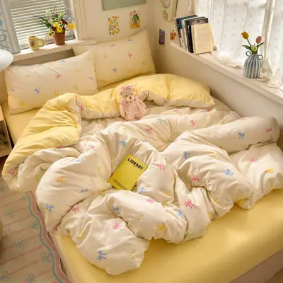 Grade A Mother and Baby Ultra-Soft Four-Piece Water-Washed Cotton Bedding Set with Fitted Sheet Duvet Cover Student Dormitory Three 4-Piece Bed Set A - 13
