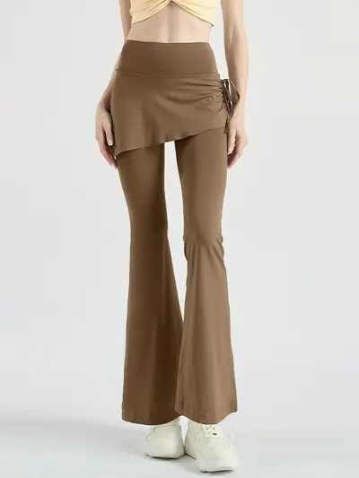Damen-Yogahose mit hohem Bund, Raffung und Rockoptik - 3
