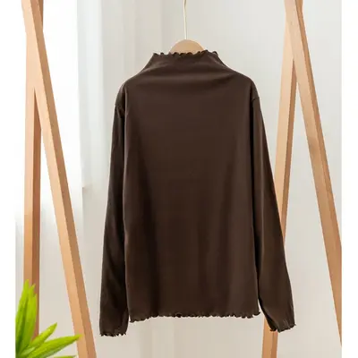 Women's Autumn Winter Base Shirt, Ruffled, Half Turtleneck - 11