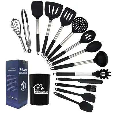 Sınır ötesi silikon spatula ve çorba kaşığı 15 parçalı set, yapışmaz silikon spatula, yüksek sıcaklığa dayanıklı ev tipi silikon mutfak gereçleri seti toptan satış
