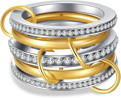 Titan-Stahl Kubikzirkonia-Ring, 18K Gold und Silber - 8