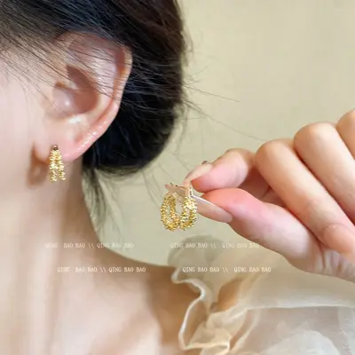 2025新款爆款圈圈耳环女轻奢高级感素圈耳扣耳饰品夸张大耳圈耳钉 - 5