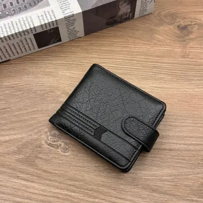 Large Capacity Men's Wallet, Multi-Card Slots, Litchi Pattern PU, Snap Closure - 5