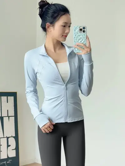 立领运动夹克休闲修身瑜伽服显瘦健身外套跑步开衫运动套装女秋季 - 3