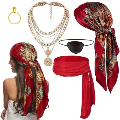 Women's Pirate Costume Set with Waist Chain, Halloween Cosplay - 11