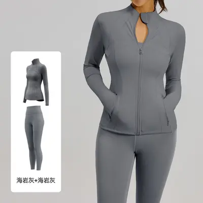 Juyitang Solid Color Patchwork Sports Set, Slim Fit Yoga Wear with Pockets for Women - 12