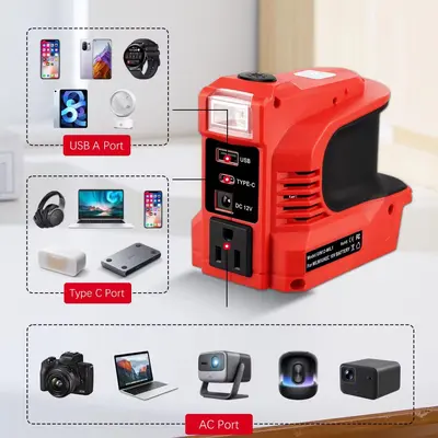 Passend für Milwaukee, Makita, DeWalt Wechselrichter, Autowechselrichter mit DC-Stecker/USB-Typ-C-Anschluss-Steckdose