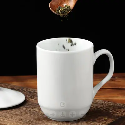 Pure White Ceramic Mug with Lid, Office and Hotel Cup - 4