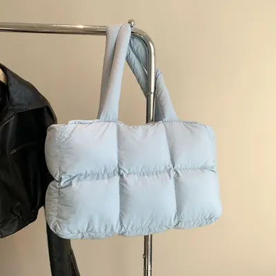 Quilted Padded Women's Underarm Tote Bag with Plaid Pattern - 13