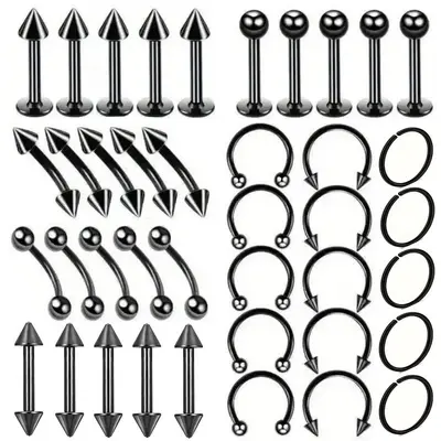 Stainless Steel Piercing Set, 40 Pieces Mixed - 13