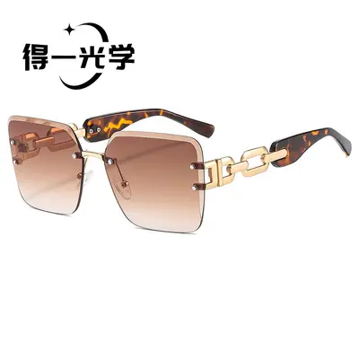 Damen-Sonnenbrille ohne Rahmen mit Metallkette, UV-Schutz, luxuriös - 6