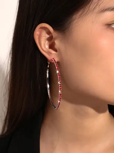 Glänzende 8 cm große Ringohrringe für Frauen im europäischen und amerikanischen Stil, modische und trendige grenzüberschreitende Ohrringe, mit Diamanten besetzter Musikfestival-Party-Ohrring - 13