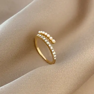 Pearl ring women adjustable open design - 7
