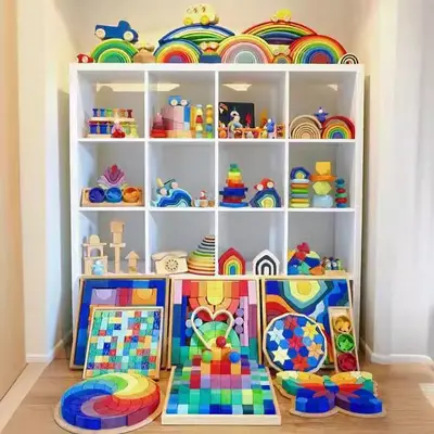 Wooden Rainbow Stacking Block Toy, Color Recognition, Ages 3-10 - 5