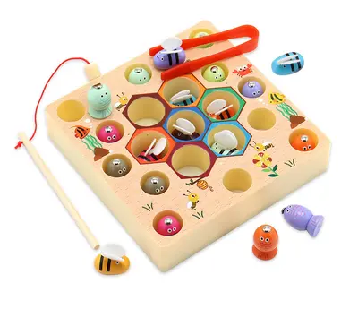 Magnetisches Holz-Angelspiel mit Bienen-Klemmen, Frühlernspielzeug - 12