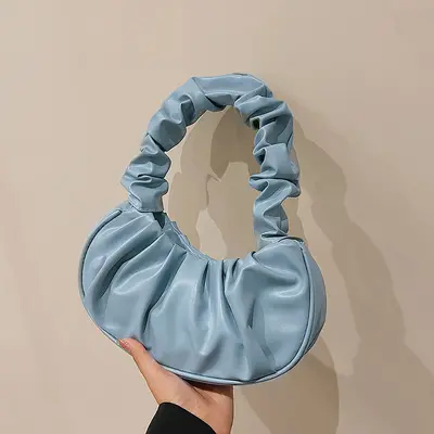 Koreanische Damen-Achseltasche, einfarbig, Falten-Wolkendesign - 9