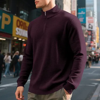 Men's Autumn Winter Jacquard Half-Zip Stand Collar Sweatshirt, Loose Fit - 12