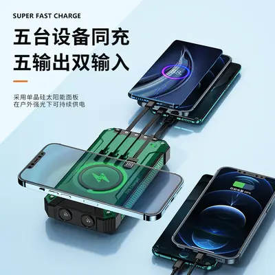 Трансграничный беспроводной солнечный power bank с беспроводной зарядкой, оригинальный стандарт, большая емкость 20000mAh, уличный powerbank с индивидуальным логотипом