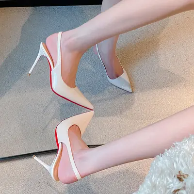 Black Patent Leather Pointed-Toe Women's High-Heel Sandals