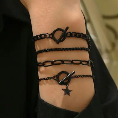 Mehrschichtige Halskette mit Herzanhänger für Damen, Schwarz, minimalistisches Design mit OT-Verschluss, modische elegante Halskette für Frauen, grenzüberschreitend - 11