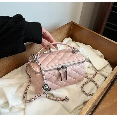 Women's Small Square Handbag, Box Style with Chain Strap, Crossbody - 9