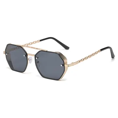 2026 Multi-Edge Double-Bridge Women's Sunglasses with Metal Chain Temples - 8