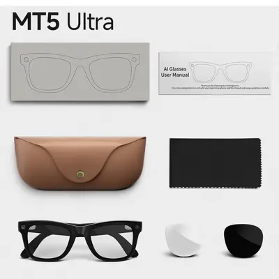 Grenzüberschreitende MT5 Ultra intelligente Brille - Videoaufnahme, Fotoaufnahme, Bilderkennung, Sprachassistent, Musikwiedergabe, KI-Übersetzung Sonnenbrille