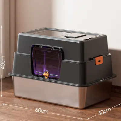 Large Stainless Steel Cat Litter Box, Detachable, Fully Enclosed - 11