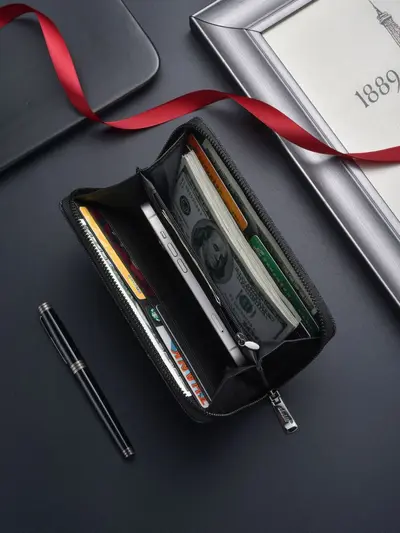 Men's Long Canvas Wallet with Multiple Card Slots - 3