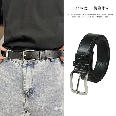 Erkekler, gençler için pin tokalı kemer, Hong Kong tarzı modaya uygun basit kot kemer, unisex çok yönlü kemer - 8