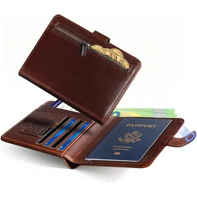 Wholesale Magnetic Snap RFID Blocking Passport Holder Multi-Function Multi-Card Slot Travel Organizer Document Pouch - 9