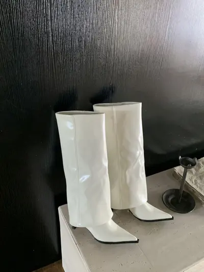 Women's Patent Leather Pointed-Toe High-Heel Knee-High Boots - 9