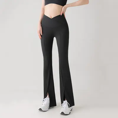 Women's V-Waist Side-Slit High-Waist Flared Yoga Pants