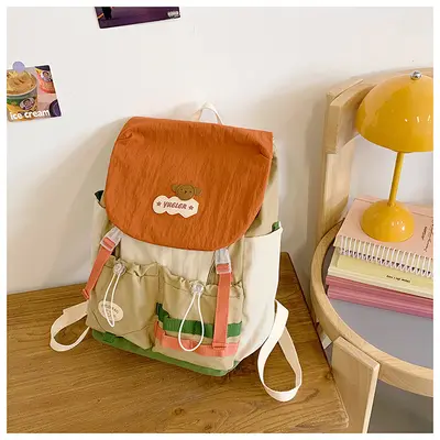 Dopamin-Farbblöcke Schulrucksack für Mittel- und Oberschüler, großvolumig, Klappdeckel, Doppelschulterträger, niedlicher Mädchen-Reiserucksack - 9