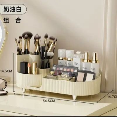 跨境热销化妆品收纳盒高级感桌面大号旋转笔筒化妆刷口红粉扑置物 - 7