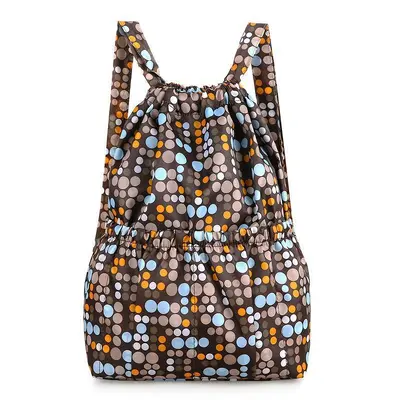 Women's Printed Backpack, Drawstring, Lightweight, Large Capacity - 7