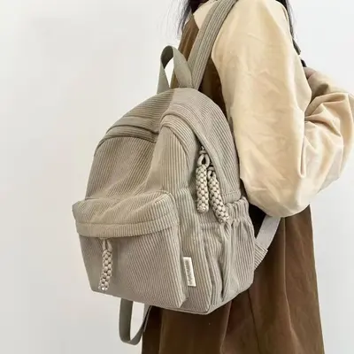 Stylish Corduroy String Backpack, New Travel Lightweight School Bag, Daily Use Backpack for University Students - 12