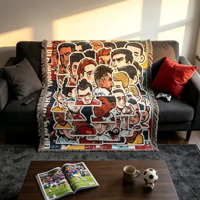 Wandteppich im Comic-Stil mit Quasten, gewebter Stoff, Sofadecke - 2