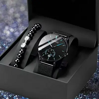 Herrenuhr mit schwarzer Technologie-Ledergürtel, Korea-Stil, ultraflaches Design