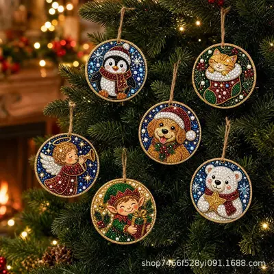 6 parça Noel ahşap süs seti, DIY - 7