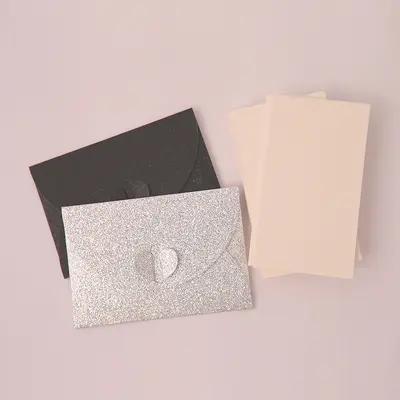 VIP Small Envelope Card Set 9.6 x 6.6 cm, Gold Glitter Invitation