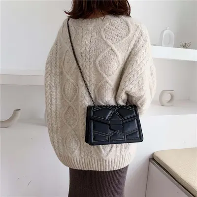 Women's Studded Chain Strap Small Square Crossbody Bag - 3