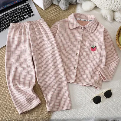 Children's Plaid Pajama Set Long Sleeve Two-Piece Loose Fit