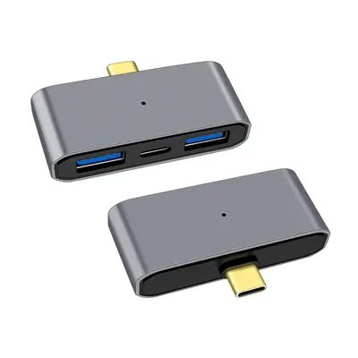 Üçü bir arada yerleştirme istasyonu adaptörü tipi, çift USB 3.0 + PD cep telefonu şarjı için üçü bir arada USB flash sürücü kart okuyucu - 6