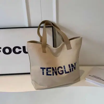 Japon tarzı kanvas tote çanta, büyük hacim, harf baskılı, tek omuz askılı