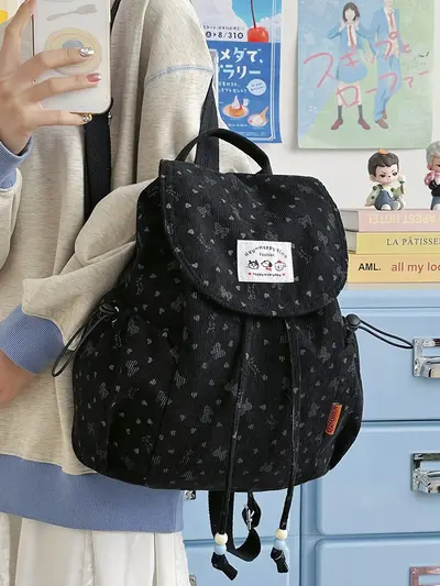 Japanese-Style Bow Corduroy Women's Backpack - 6